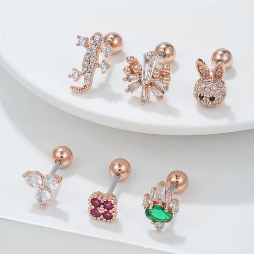 Clear and cute small animal earrings gold 18k small rabbit piercing ear screws screw ball women earrings