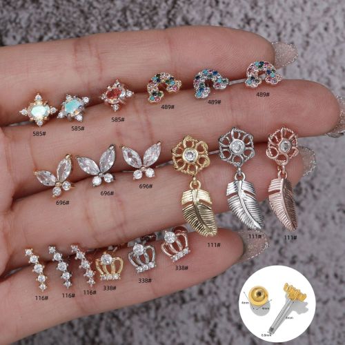 New Korean version simple ear bone nail stainless steel rod ornament feather ear nail 18k gold piercing jewelry