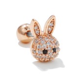Clear and cute small animal earrings gold 18k small rabbit piercing ear screws screw ball women earrings