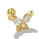 New Korean version simple ear bone nail stainless steel rod ornament feather ear nail 18k gold piercing jewelry