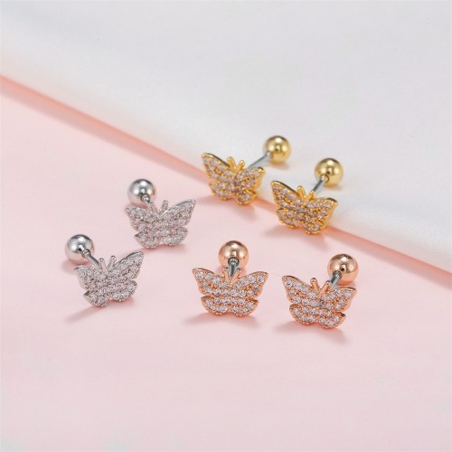 Fashion butterfly shape small ear stud screw screw ball piercing jewelry earrings