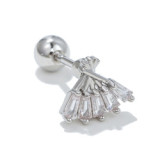 Simple geometric zircon shaped stainless steel thin rod ear bone nail piercing jewelry