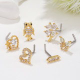Stainless steel L pole creative nose piercing jewelry fashion super flash micro set zircon nose nail