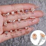 New style zircon flower earrings Stainless steel rod pierced ear piercing jewelry Small personality women's earrings