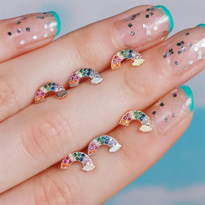 Cute new animal ear bone nail micro inlaid zircon screw piercing ball earrings