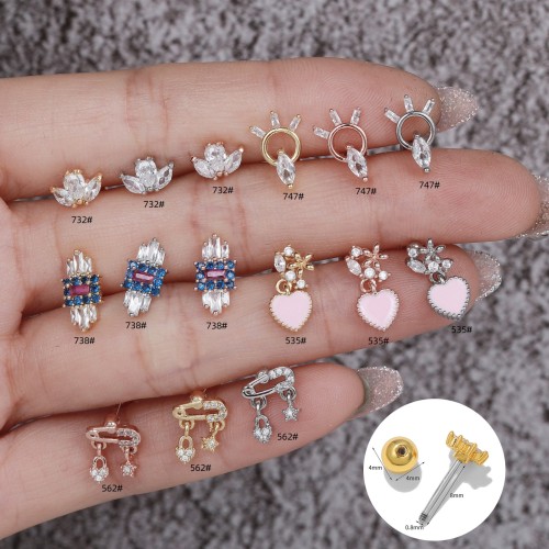 New Fashion 20G stainless steel thin rod micro inlaid zircon geometric piercing jewelry for women earrings