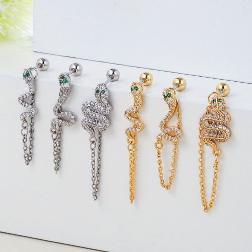 Small animal ear bone nails ins temperament retro Korean 2022 new stainless steel rod simple small snake shaped earrings