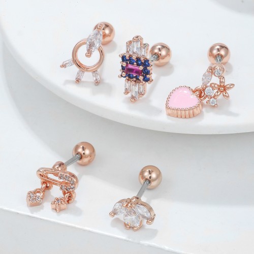 New Fashion 20G stainless steel thin rod micro inlaid zircon geometric piercing jewelry for women earrings