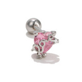 Pink heart shaped ear bone nail Stainless steel rod screw piercing ear nail earrings