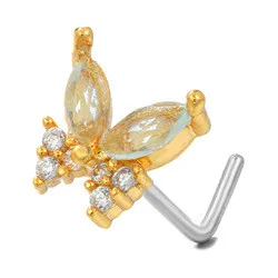 Stainless steel L pole creative nose piercing jewelry fashion super flash micro set zircon nose nail