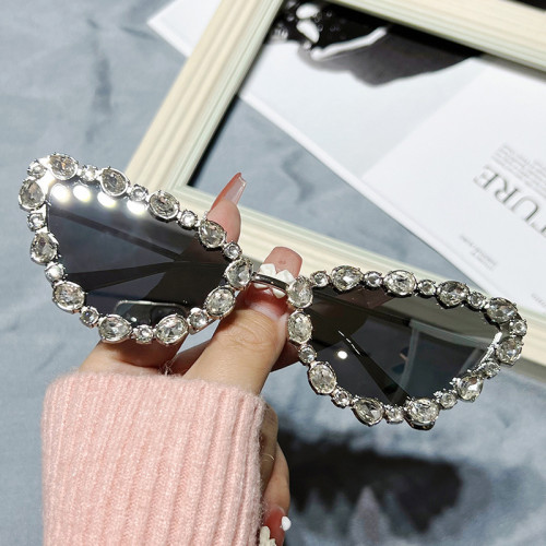 LBAshades New cat eye diamond luxury sunglasses metal geometric triangle handmade diamond glasses sunglasses
