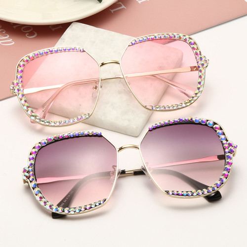 Personality Fashion Oversized Sunglasses Women Diamond Sunglasses Uv400 Metal Frame Luxury Sunglasses For Women