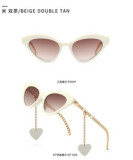 Retro Custom Logo Luxury Cheap Sun Glasses Unisex Unique Women Love Pendant Chain Shades Eyewear Cat Eye Heart Sunglasses