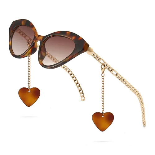 Retro Custom Logo Luxury Cheap Sun Glasses Unisex Unique Women Love Pendant Chain Shades Eyewear Cat Eye Heart Sunglasses