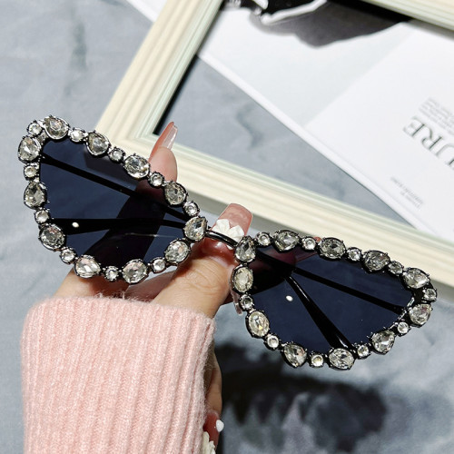 LBAshades New cat eye diamond luxury sunglasses metal geometric triangle handmade diamond glasses sunglasses