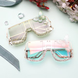 2023 Hot selling big frame metal butterfly glitter powder sunglasses Punk personality ISN one piece oversized bling Sunglasses