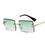 High Quality 2022 Rimless Sunglasses Rectangular Women Fashion Tea Gradient Sunglasses Luxury UV400