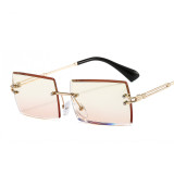 High Quality 2022 Rimless Sunglasses Rectangular Women Fashion Tea Gradient Sunglasses Luxury UV400