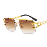 New Frameless Leopard Head Sunglasses Women Men Double Beam Personalized Trimming Fashion Glasses