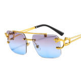 New Frameless Leopard Head Sunglasses Women Men Double Beam Personalized Trimming Fashion Glasses