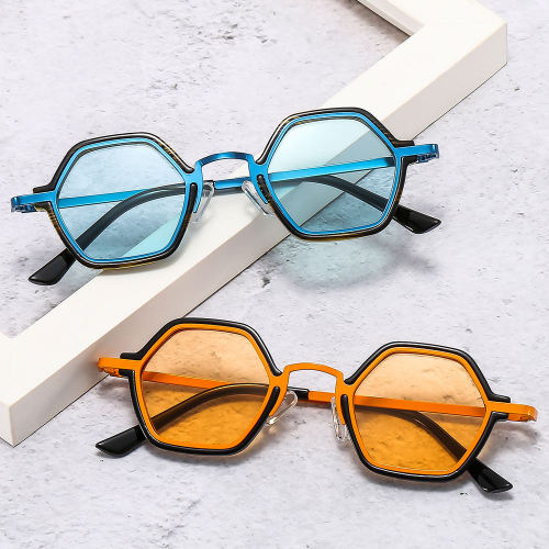 Retro Punk Hip Hop New Sunglasses Personality Small Frame Multilateral Metal Mixed Men's Women Fashion Sunglasses