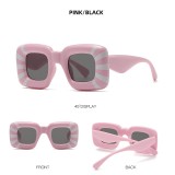 Wholesale Hot Selling INS Fashion Thick Frame Oval Round Striped Eyewear Inflated Sunglasses for Women Men
