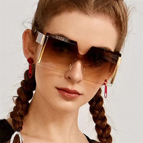 Luxury Oversized One-PIece Square Rimless 2023 Women Orange Sunglasses