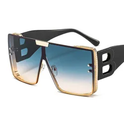 Fashion Large Frame B Letters Sunglasses Women 2023 Luxury Brand Retro Square Metal Sun Glasses Men Fashion Gradient Shades Lady