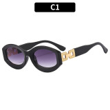 2023 New Irregular Sun Glasses Metal Chain Decoration Oval Eyeglasses Hip Hop Luxury Trendy Sunglasses Women