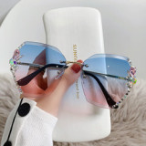 2023 Vintage Rimless Rhinestone Sunglasses Women Men Fashion Gradient Lens Sunglasses