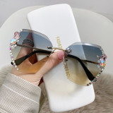 2023 Vintage Rimless Rhinestone Sunglasses Women Men Fashion Gradient Lens Sunglasses