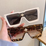 2023 Oversized Flat Top Designer Sunglasses Men Fashion Luxury Middle Flower One Piece Sun Glasses Women Big Frame Gafas De Sol