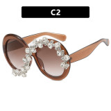 High Quality Luxury Shades Oversized Trendy Rhinestone Sunglasses Round Bling Diamond Sunglasses