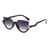 2023 New Women Fashion Cat's eye half-frame Sun Glasses Custom Personalized Diamond Small Frame Sunglasses