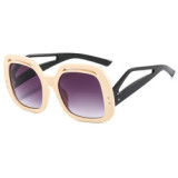 Unique Cream Oversized Sunglasses Women 2023 New Vintage Brand Designer Cut Out Big Frame Square Sun Glasses 70s Playful Eyewear