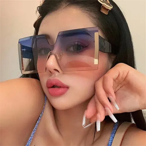 Luxury Oversized One-PIece Square Rimless 2023 Women Orange Sunglasses