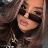 2023 Small Rimless Rectangle Black Sunglasses For Women Vintage Ultralight Alloy Gradient Sun Glasses Men Retro Hip Hop Shades