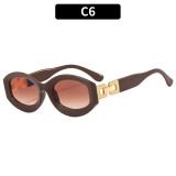 2023 New Irregular Sun Glasses Metal Chain Decoration Oval Eyeglasses Hip Hop Luxury Trendy Sunglasses Women