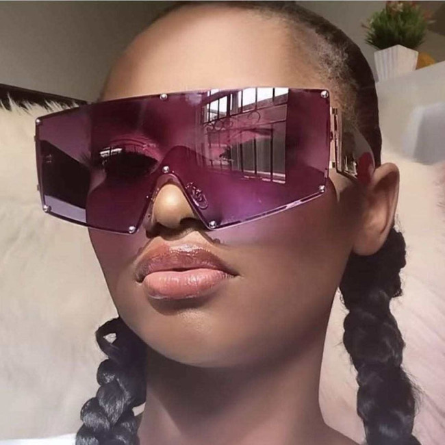 2023 Luxury Brand One Piece Oversized Sunglasses Women Vintage Arched Square Sun Glasses Men Wide Leg Rimless Hip Hop Eyewear