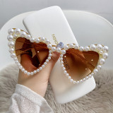 Baolingshop large frame love pearl sunglasses, female beach heart sunglasses, shades