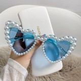 Baolingshop large frame love pearl sunglasses, female beach heart sunglasses, shades