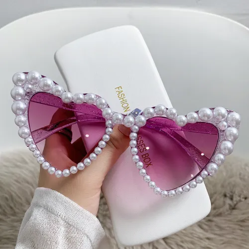 Baolingshop large frame love pearl sunglasses, female beach heart sunglasses, shades