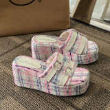 Summer New Wide Face Buckle Strap High Heel Slippers Sole Cool Slippers Wearing Women's Step on Sandals Outside