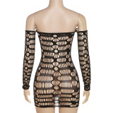 2023 Newest Women Summer Club Dress Sexy Trend Long Sleeve Mini See Through Dress Sexy Hollow Out Bodycon Dresses for Women