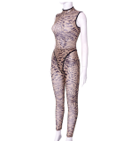 Sexy Club Print Sheer Outfits Two 2 Piece Set 2023 Summer Backless Bodysuits Top Mesh Skinny Legging Pants Set Women