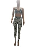 Designer Women Clothing 2023 Spring Fall Casual Women Print Slim Crop Top With Leggings Two Piece Pants Sets Women's Outfits
