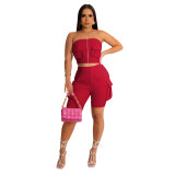 plus size women's clothing summer 2023 sexy printed two 2 piece tube top shorts pants set women clothes for women 2023 sexy club