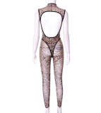 Sexy Club Print Sheer Outfits Two 2 Piece Set 2023 Summer Backless Bodysuits Top Mesh Skinny Legging Pants Set Women