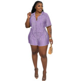 Women's Summer Solid Color Short Sleeves Two-Piece Shorts Outfits