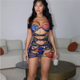 2023 Newest Women Summer Sexy Dress Trend Floral Print Women Strapless Dress Sexy Hollow Out Women Mini Dress Sexy Clubwear